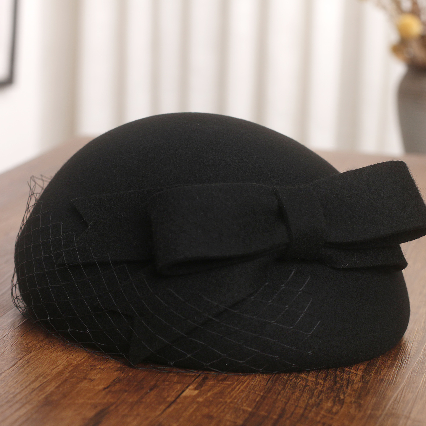 French Elegant Mesh-Bow Wool B - Fedora Hat Wool ulasan dan harga