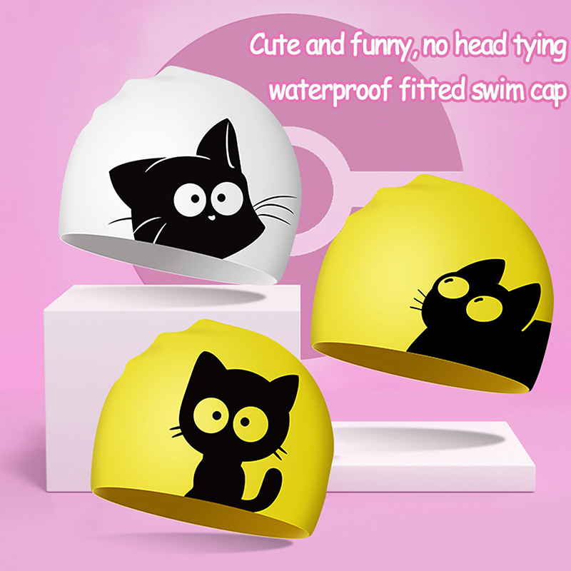 Cute Cat Swimming Cap For Long - Swim Hat Silicone ulasan dan harga