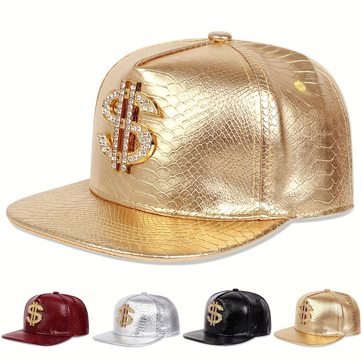 Leather Metallic Dollar Sign B - Snapback Hat Flat ulasan dan harga