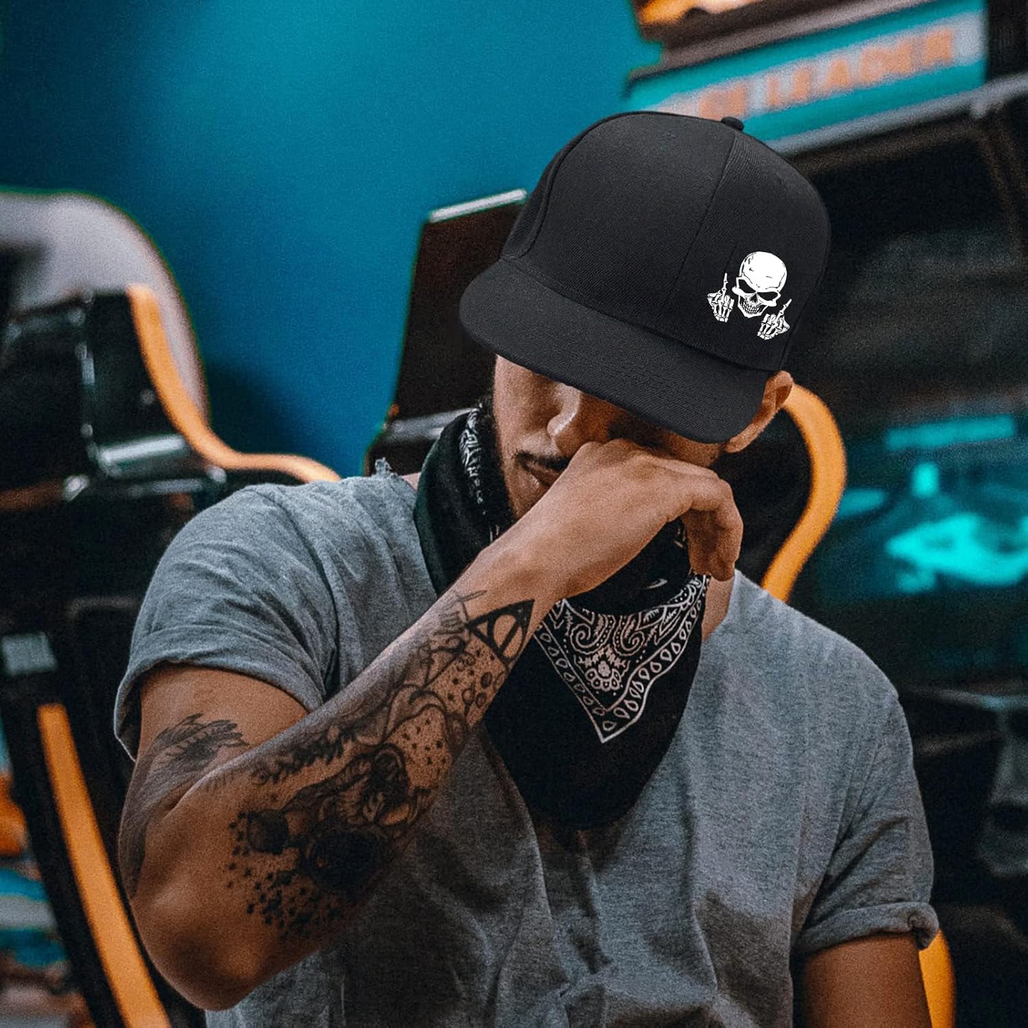 Skull Middle Finger Snapback H - Snapback Hat Flat ulasan dan harga